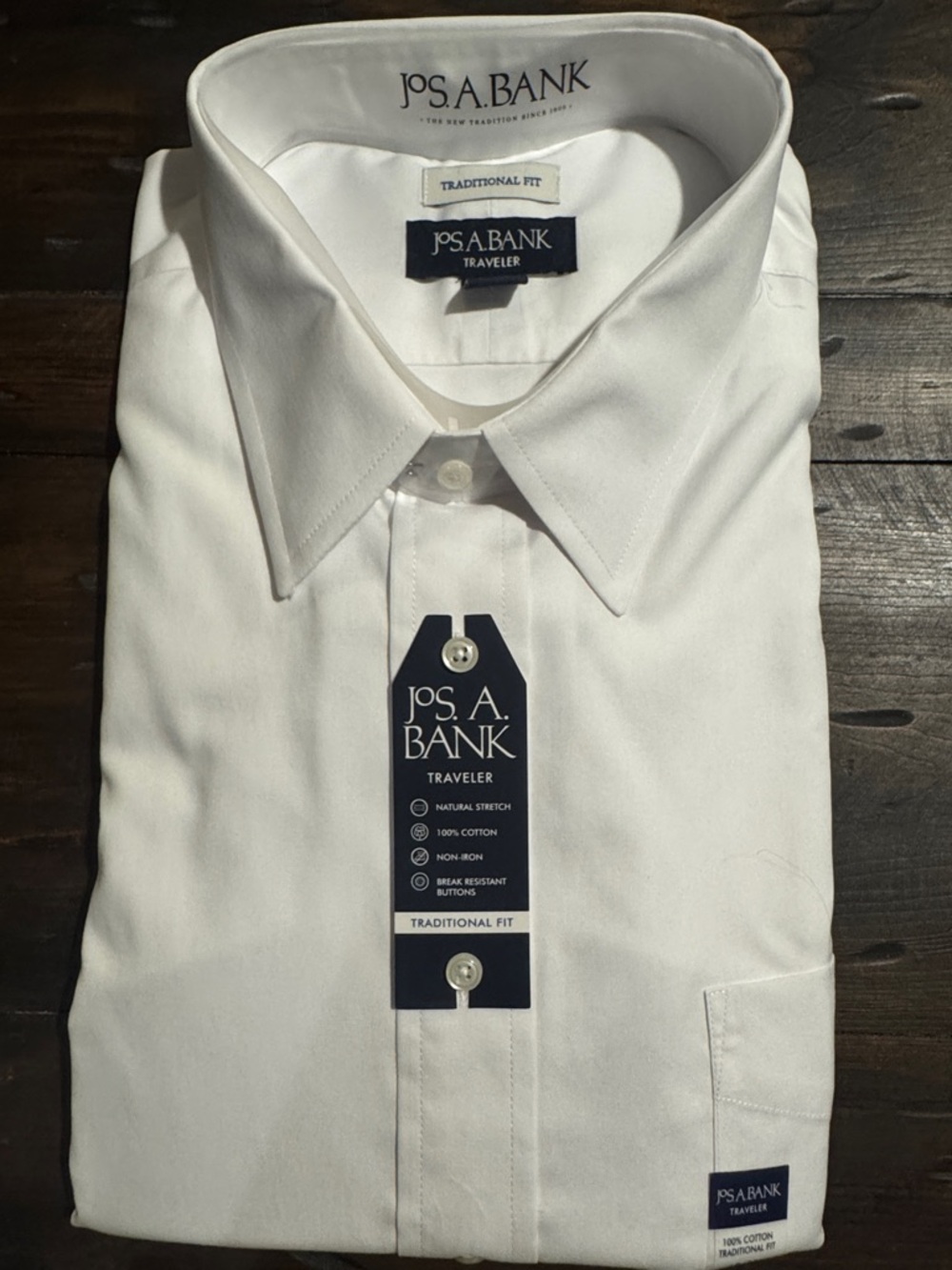 Jos. A. Bank White Traditional Fit Dress Shirt - Traveler, 100% Cotton